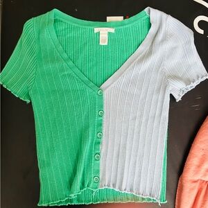 Urban Outfitters Green and Light Blue Crop Top